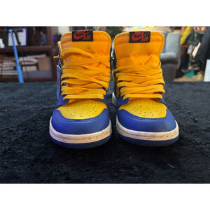 Kids Nike Air Jordan 1 Blue Yellow High-Top Sneakers